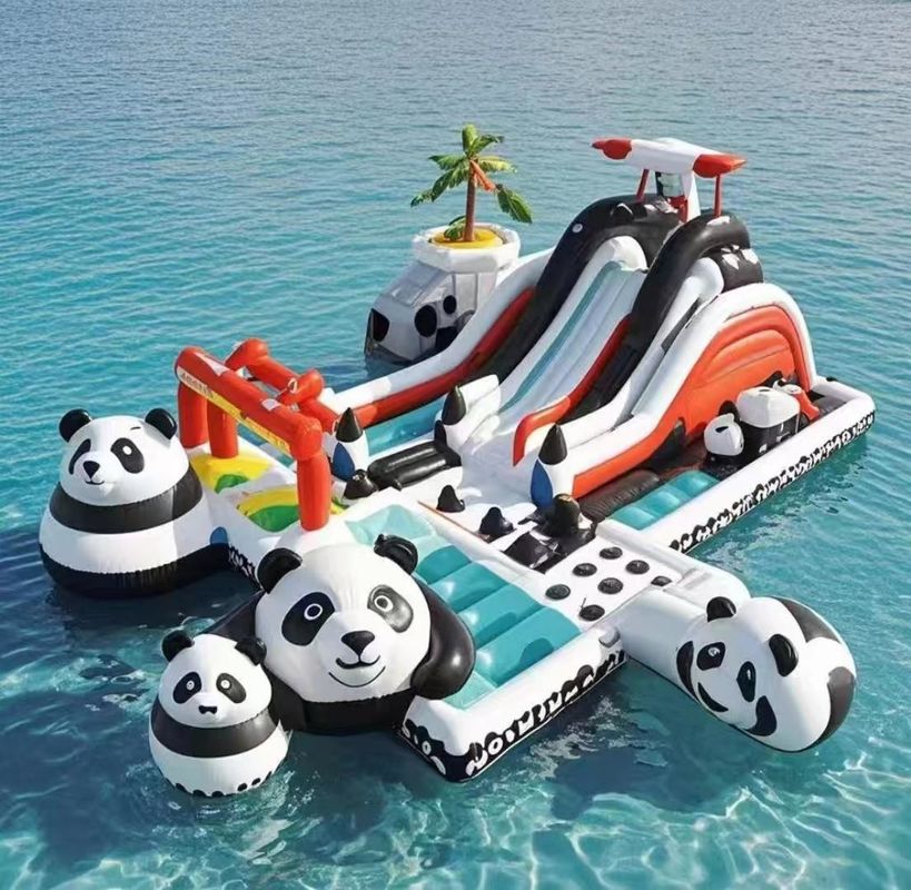 Casa comercial de salto castillo inflable para niños parque acuático juego tobogán acuático panda
