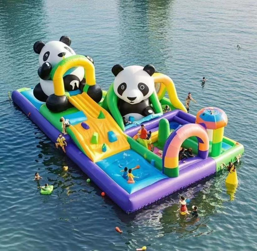 Casa comercial de salto castillo inflable para niños parque acuático juego tobogán acuático panda