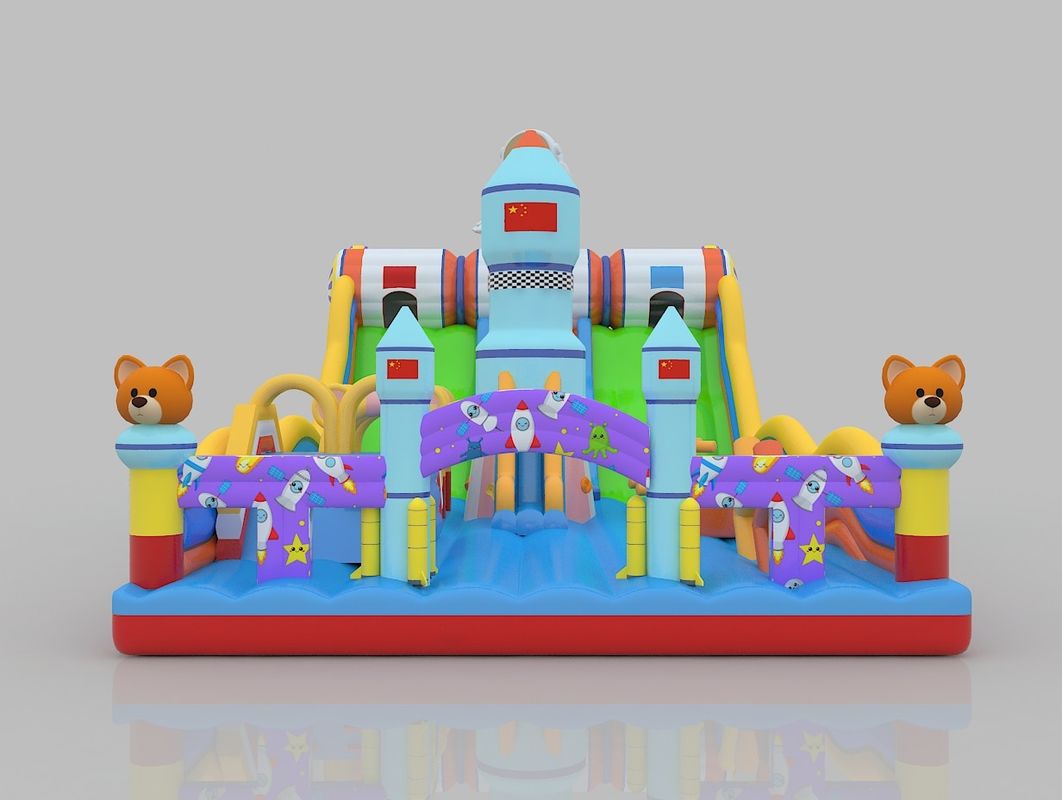Castillo de salto comercial de PVC con tobogán 6m 7m Casa de salto encantadora con tobogán para adultos
