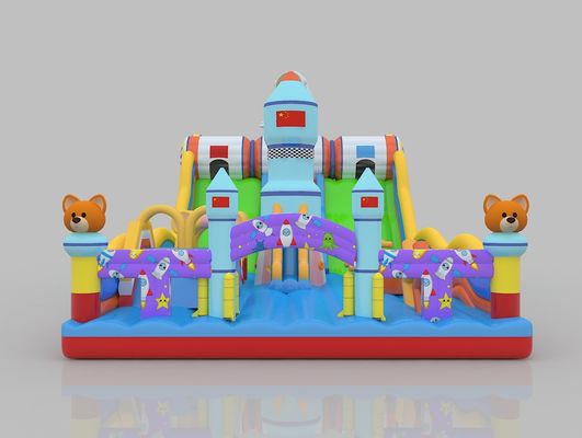 Castillo de salto comercial de PVC con tobogán 6m 7m Casa de salto encantadora con tobogán para adultos